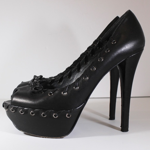 STUART WEITZMAN Black Platform Stiletto High Heel Genuine Leather Lace Detail 8 - Picture 2 of 12